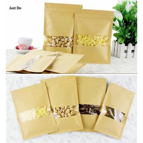 50pcs kraft paper bag with window kraft paper ziplock bag with clear window for sample packaging