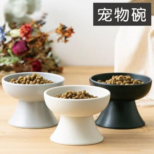 Pet ceramic bowl Japanese high foot cat bowl protect cervical vertebra ceramic cat tableware cat food Basin