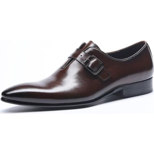 PJCMG New Fashion Luxury Handmade Genuine Leather Buckle Strap Pointed Toe Oxford Business Casual Dress Men oxford Shoes