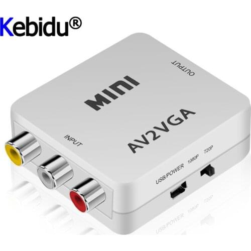 HD Mini AV RCA CVBS to VGA Video Converter Convertor Box AV2VGA Video Converter Conversor with 3.5mm Audio to PC HDTV Converter