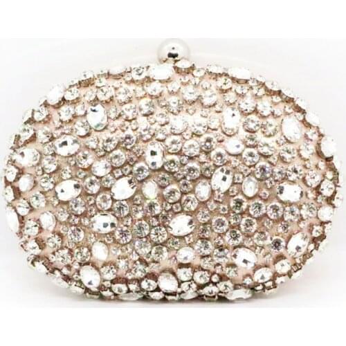 Luxury Bling Gem Stone Silver Ladies Clutches Handbag Cocktail Banquet Wallet Wedding Evening Bag For Women Chain Shoulder