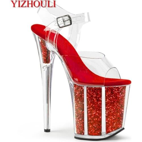 New summer style 20cm, high heel sandals with thin heel waterproof platform crystal shoes, dinner princess dress sandals