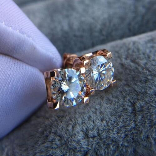 18K Yellow Gold 1ct 6.5mm DF Color Bull Head Moissanite Stud Earrings for Women Push Back Classic Moissanite Earrings