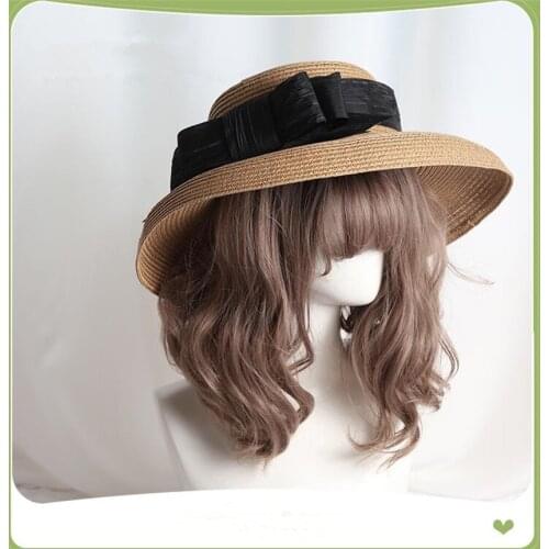 Lolita Summer Gorgeous Braided Bow Hat Women Big Eaves Hepburn Style Holiday Cap D818