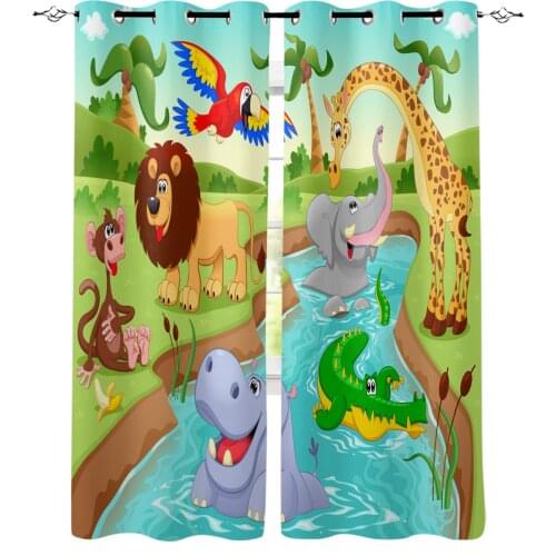 Cartoon Animal Jungle Zoo Giraffe Curtains for Childrens Bedroom Living Room Kids Window Treatments Kitchen Drapes