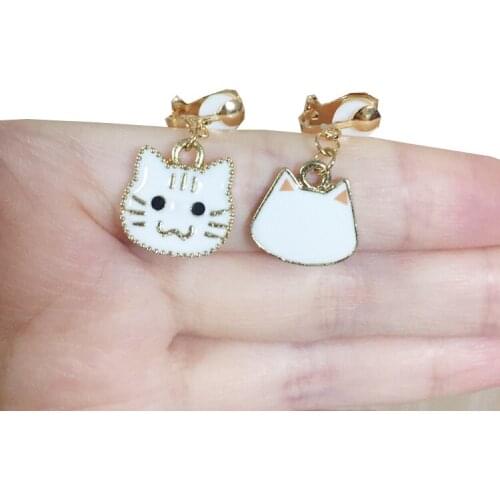 Alloy Cute Black White Cat Earrings Drop Dangle Stud Clip Fashion Animal Pet Jewelry For Women Girls Teens Gift Decoration