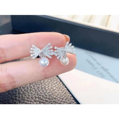 Bridal New 925 Sterling Silver Earrings Findings Base Mountings Jewelry Parts Accessories for Pearls Beads Agate Jade Crystal