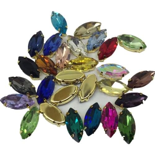 TopStone Horse Eye Sew On Rhinestone With Gold Claw Setting 7x15 9x18 17x32 5x10 4x8 mm Navette Sewing Glass Crystal Stone