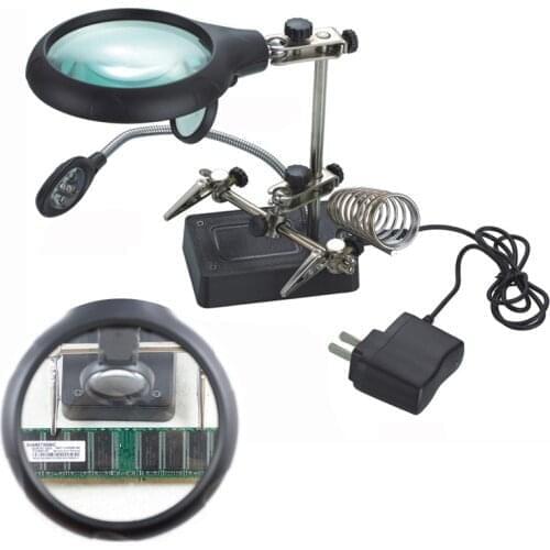 10X 7.5X 2.5X Welding Magnifying Glass 5 LED Light Auxiliary Clip loupe Magnifier 3 In1 Hand Soldering Solder Iron Stand Holder