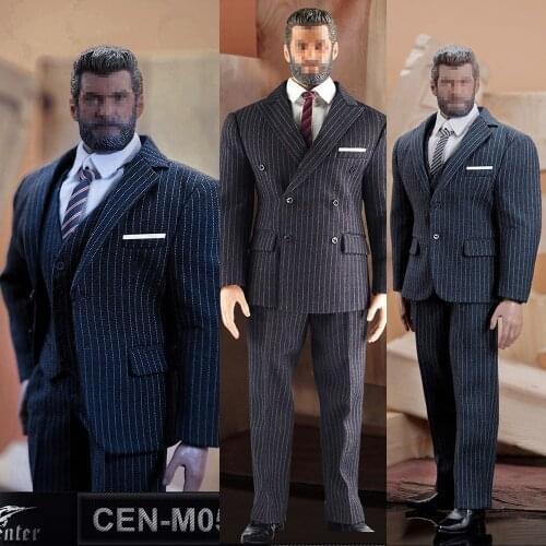 In Stock 1/6 Scale Male Figure Clothes Accessory British Gentleman Striped Suit & Shoes Model for 12'' Man Muscle Body