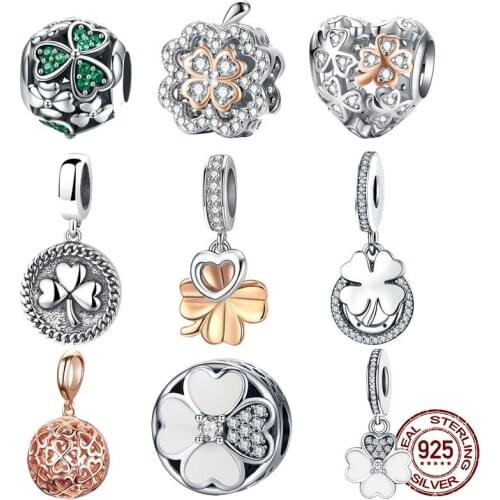 925 Sterling Silver Best Friends Forever Friendship Heart Clover Charms Fit BISAER Women Bracelets Silver 925 Jewelry making