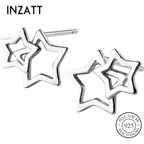 INZATT Real 925 Sterling Silver Minimalist Hollow Star Stud Earrings For Fashion Women Fine Jewelry Trendy 2019 Accessories Gift