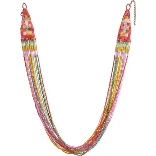 All Seasons Ethnic Women Chic Bohemian Trendy Colorful Seed Beads Layered Choker Necklace Fashion Wedding Bridal Jewelry