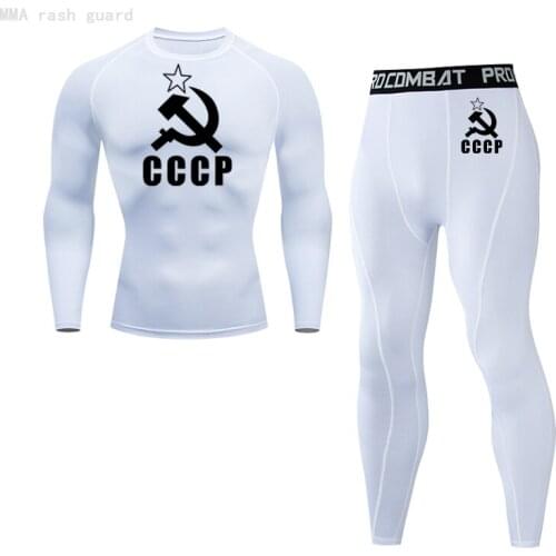 Winter Mens Thermal underwear Home Wear long underwear set Tracksuit Men 2 sets MMA Rashard kit CCCP Compression Jogging set