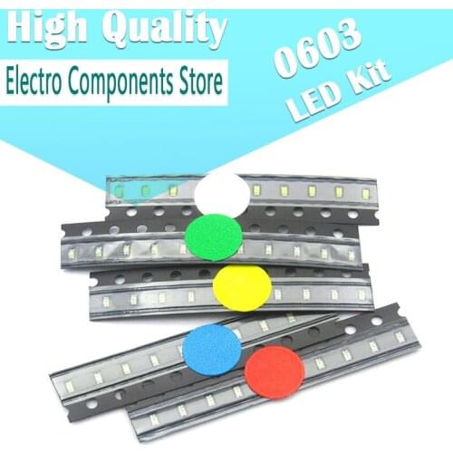 100Pcs 5 Colors x 20Pcs 0603 SMD LED Emitting Diode Kit Lamp Chip Light Beads White Red Green Blue Yellow LED Light Diode Set