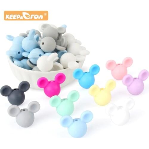 Keep&Grow 100pcs Mickey silicone beads Cartoon Mouse Silicone teethers Food Grade For Necklaces BPA Free Teether Toy Accessories
