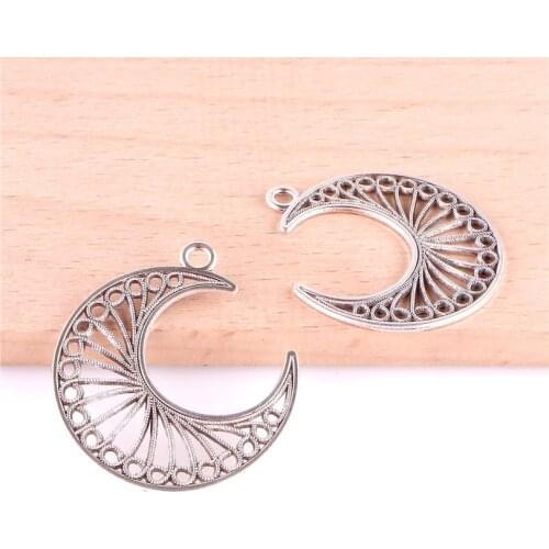 12pcs 23499 Metal Filigree Moon Charms Antique Silver Pendant Handmade Hanging Crafts Finding