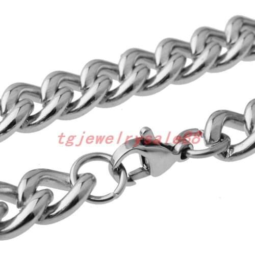 9mm 16-38inches Choose Polishing Silver Color Stainless Steel Curb Cuban Link Chain Necklace Choker Jewelry For Cool Mens