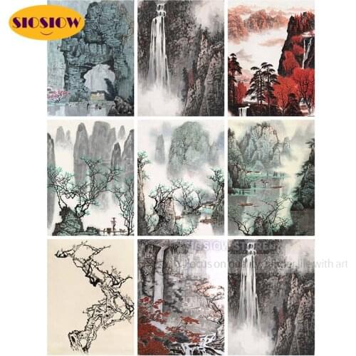SIOSIOW 5d Diy Diamond Embroidery Chinese Landscape Full Square/Round Big Diamond Painting Watercolor Mountain Home Decor Gifts