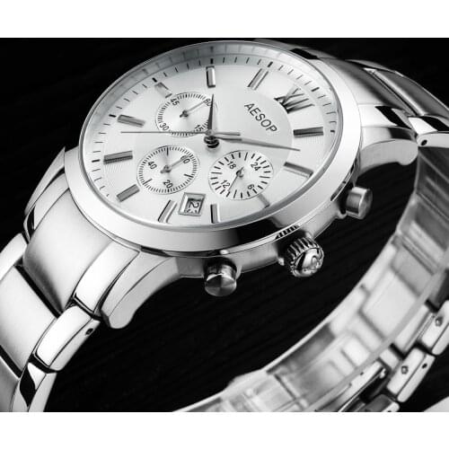 AESOP Sapphire Crystal Watch Men Sport Quartz Stopwatch Wristwatch Auto Date Leather Male Clock Relogio Masculino Hodinky New 46