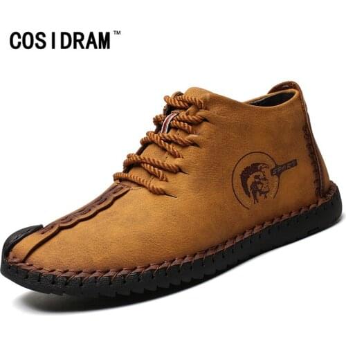 COSIDRAM Fashion Men Faux Suede Boots High Quality Split Leather Ankle Snow Boots Shoes Warm Plush Lace-Up Winter Shoes BRM-070