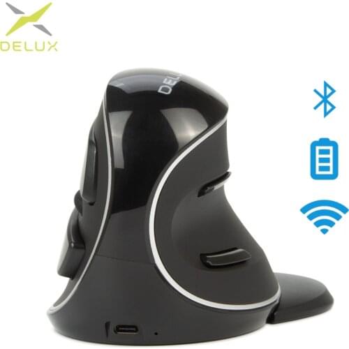 DELUX M618PD Wireless Ergonomic Vertical Mouse Bluetooth + 2.4Ghz 4000DPI Rechargeable 6 Buttons Mice For PC Laptop