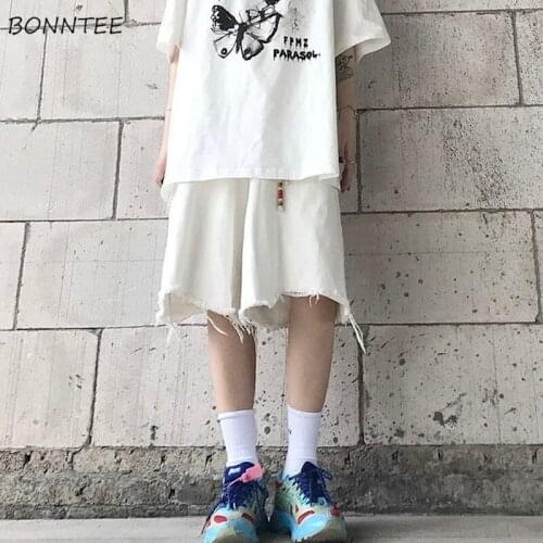 Knee-length Jeans Women Ripped Vintage Japanese Style Chic Trendy Popular Leisure Streetwear College BF Unisex Female Bottom Ins