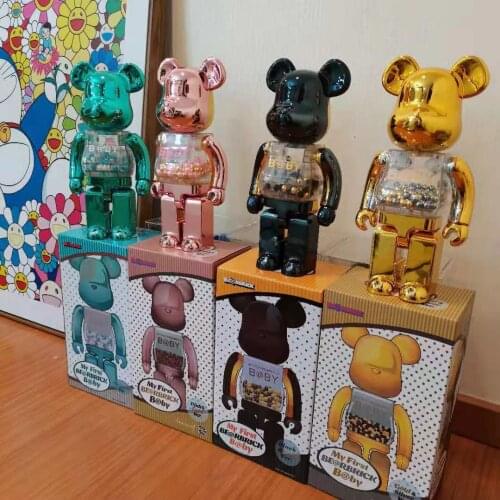 28CM Plating Gold Bearbricklys Action Figures Cartoon Blocks Bear Dolls PVC Street Art Collectible Models Toys 400