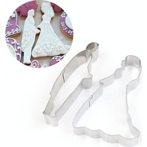 Stainless Steel Cake Cutting Mould 2Pcs/Set Bride Groom Shaped Cookie Cutter Wedding Forms Biscuit Mold Baking Party Mould Tools
