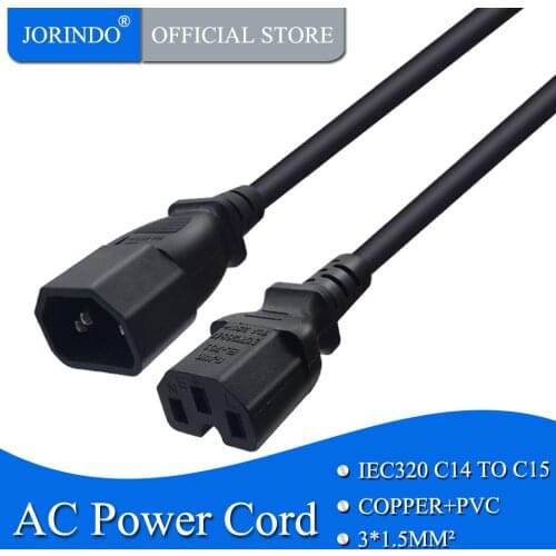 JORINDO 1.5M/4.9FT IEC320 C14 pulg to C15 socket Power Extension Cable,IEC320 C15 to C14 Adapter Cable