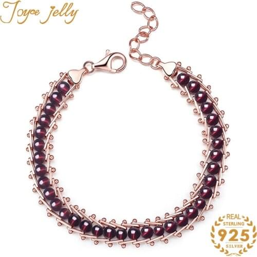 JoyceJelly Trendy 925 Sterling Silver Bracelet for Women with Round Shape Garnet Gemstone Fine Wedding Jewelry Wholesale Gifts