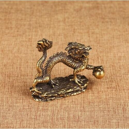 Chinese Beast Dragon Statue Bronze Figurine Ornaments Home Decoration Crafts Collection Antique Copper Mythical Animal Miniature