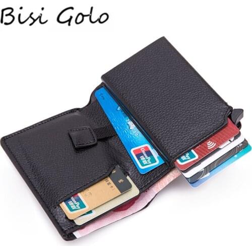 BISI GORO 2021 RFID Wallet Metal Business Blocking Card Holder Aluminum High Quality Soft Leather Slim Card Case Travel Wallet