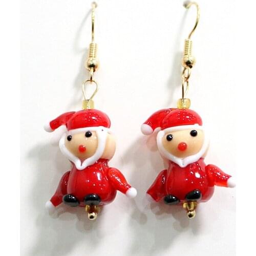Creative Cute Handmade Glass Santa Claus Earrings For Women Kawaii Xmas Cartoon Eardrop Design Girls Fashion Jewelry Accessories