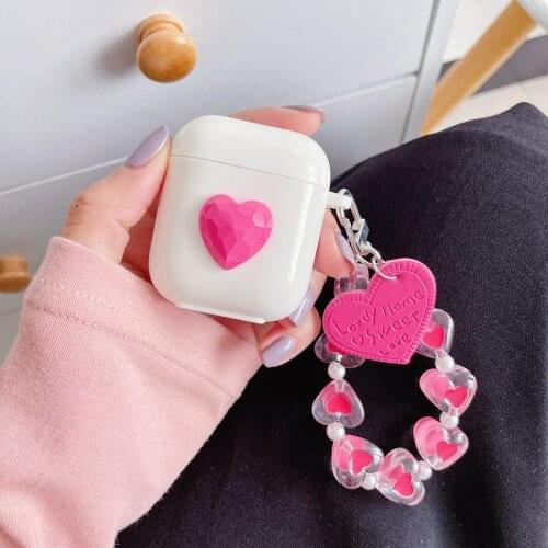 Ins love heart Wrist Chain Bracelet Case cute for Apple AirPods 1/2/3 Earphone Cover candy Silicon Charging Box Airpods PRO