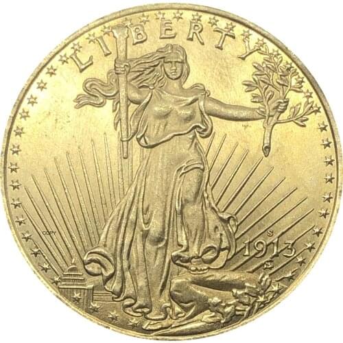 United States Liberty 1913 S Twenty 20 Dollars Saint Gaudens Double Eagle With Motto In God We Trust Gold Copy Coin
