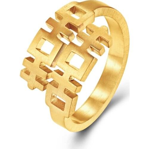 Chinese Words Deisgn Stainless Steel Men Wedding Rings Silver Gold Color Simple Fashion Male Jewelry US Size 6 7 8 9 10 11