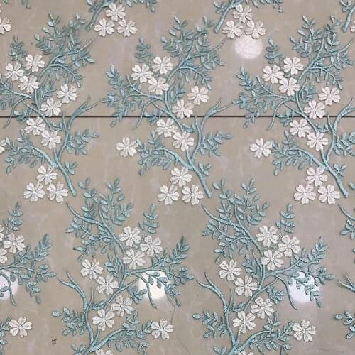 Soft Vintage Pink And Blue Beautiful Flower Embroidery Mesh Lace Fabric For Dress Shirts, By The Yard