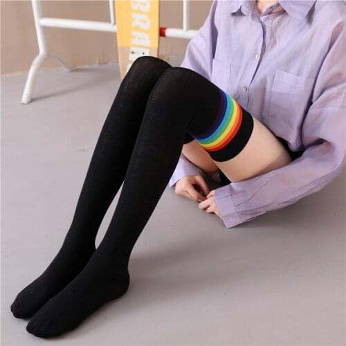Nylon High Knee Socks Womens Thigh High Stockings Over Knee Rainbow Stockings for Girls Ladies Long Sexy Stocking