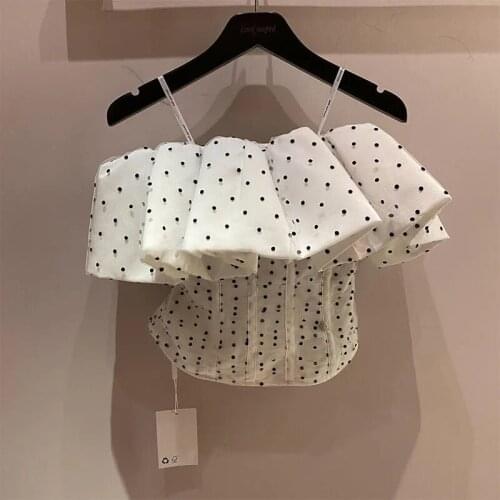 2021 Early Spring New Mesh Polka Dot Tube Top Women Off-the-Shoulder Strap Top for Lady Sexy Slimming Short Camisole LN222