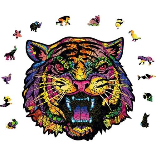 New Tiger Head 3D Wood Puzzles Game Children Animals Modeling Education Toys Adults Stress Relief Jigsaw Puzzle Halloween Gifts