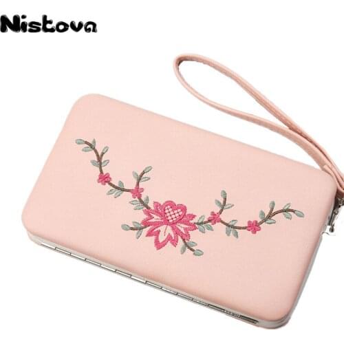 New Womens High Quality PU Wallet Fashion Custom Retro Embroidery Long Wallet Card Package Multifunction Mobile Phone Bag