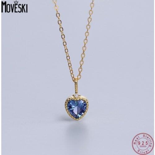 MOVESKI 925 Sterling Silver Inlaid Zircon Heart-Shaped Pendant Necklace Women Boutique Jewelry Trend New Product Party Gift