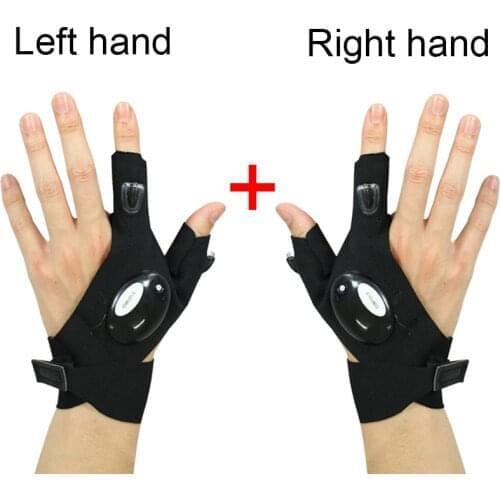 1 Pair Outdoor Fishing Magic Strap Fingerless Gloves Night Light Waterproof Fishing Gloves with LED Flashlight Rescue Tools