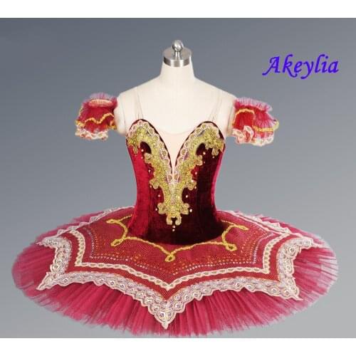 Professional tutu Burgundy velvet pancake tutu girls classical ballet costumes Paquita green competition 11 layers