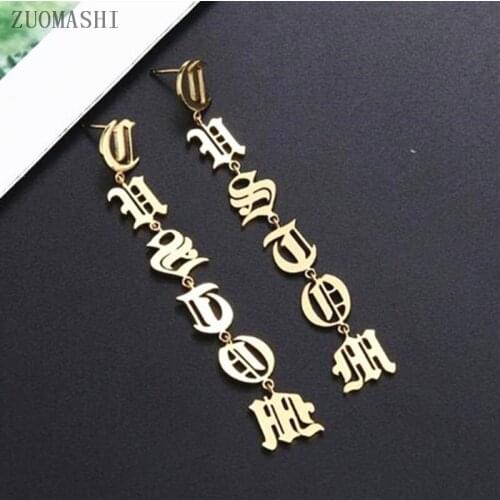 New Fashion Custom Old English Letter Earrings Women Customized Jewelry Personalized Name Dangle Earrings Gift for her