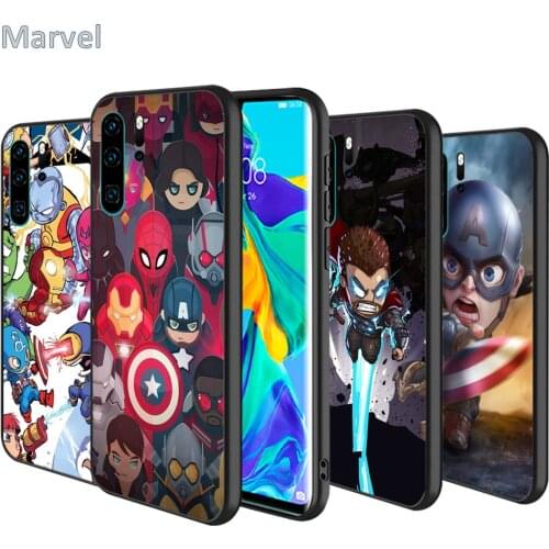 Silicone Cover Marvel Cartoon Heros For Huawei P50 P40 P30 P20 Pro P10 P9 Lite E Plus 2016 5G Black TPU Phone Case