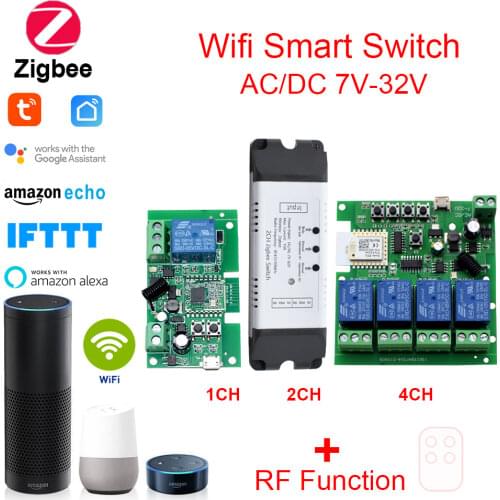 DC 12V 24V Ewelink ZigBee Relay Module Remote Control Wireless Relay Module Smart Home Automation for Door Access Alexa Google