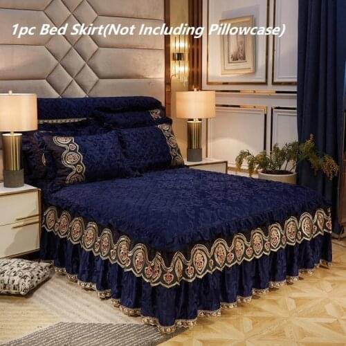 Thicken Quilted Bed Skirt Plush Luxury Padded Bed Skirt No Pillowcase Velvet Warm Soft Flat Bed Sheet Queen King Lace BedSpread