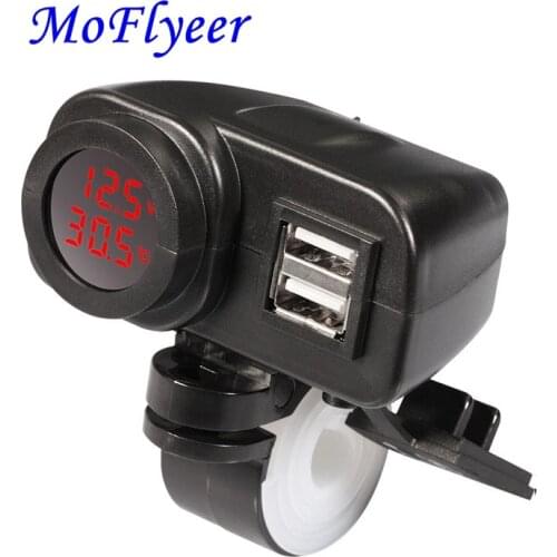 Motorcycle USB Charger Waterproof Quick Chargers Mobile Phone Dual Fast Power Adapter with Temperature Voltage Digital Display